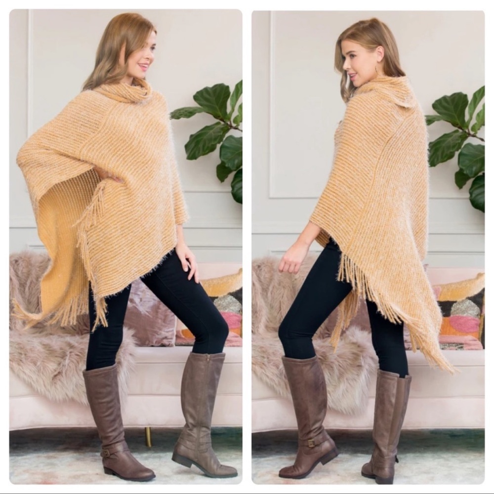 Soft turtleneck Poncho Khaki Color one size fits most